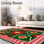 Grand Green Red Floral Medallions Rug