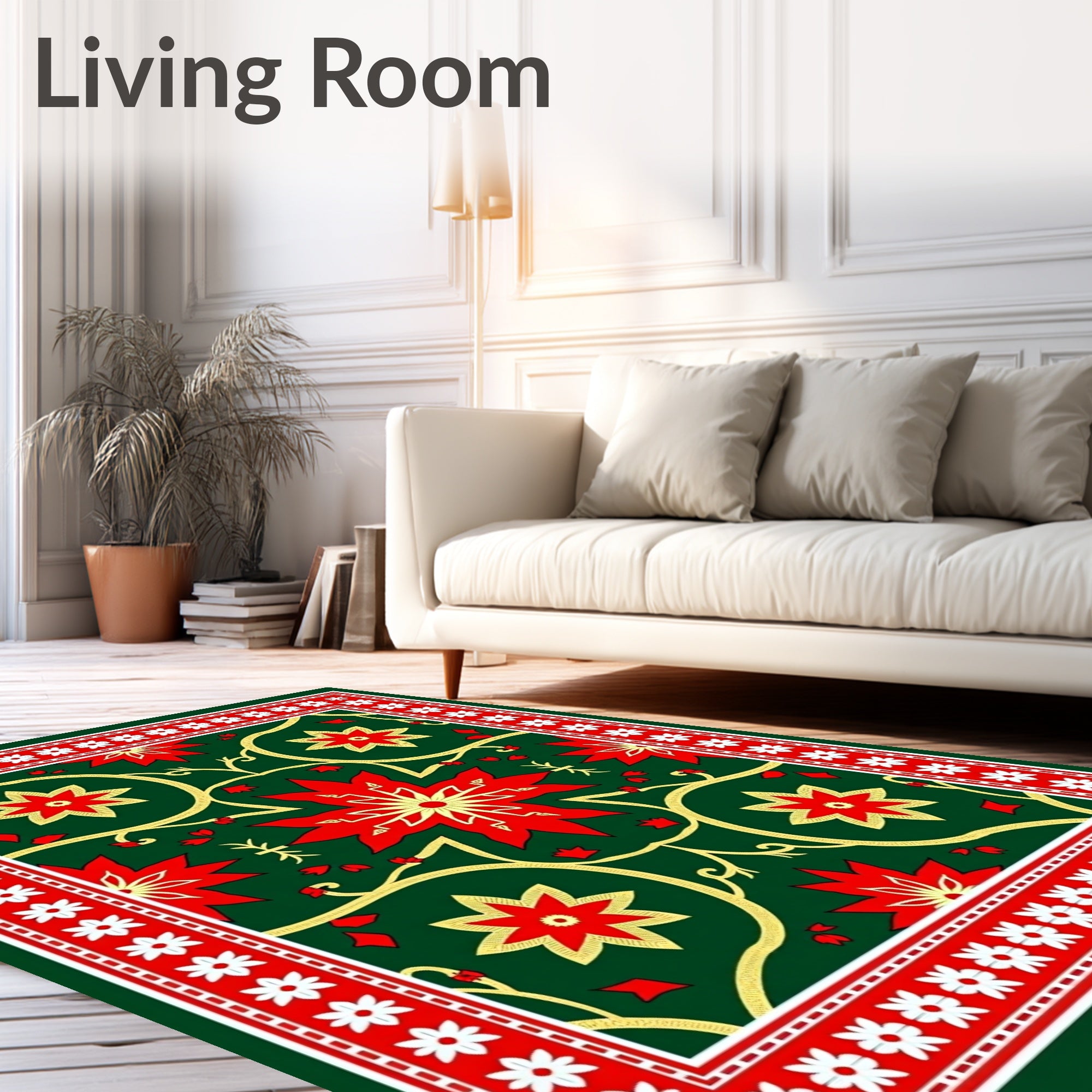 Grand Green Red Floral Medallions Rug