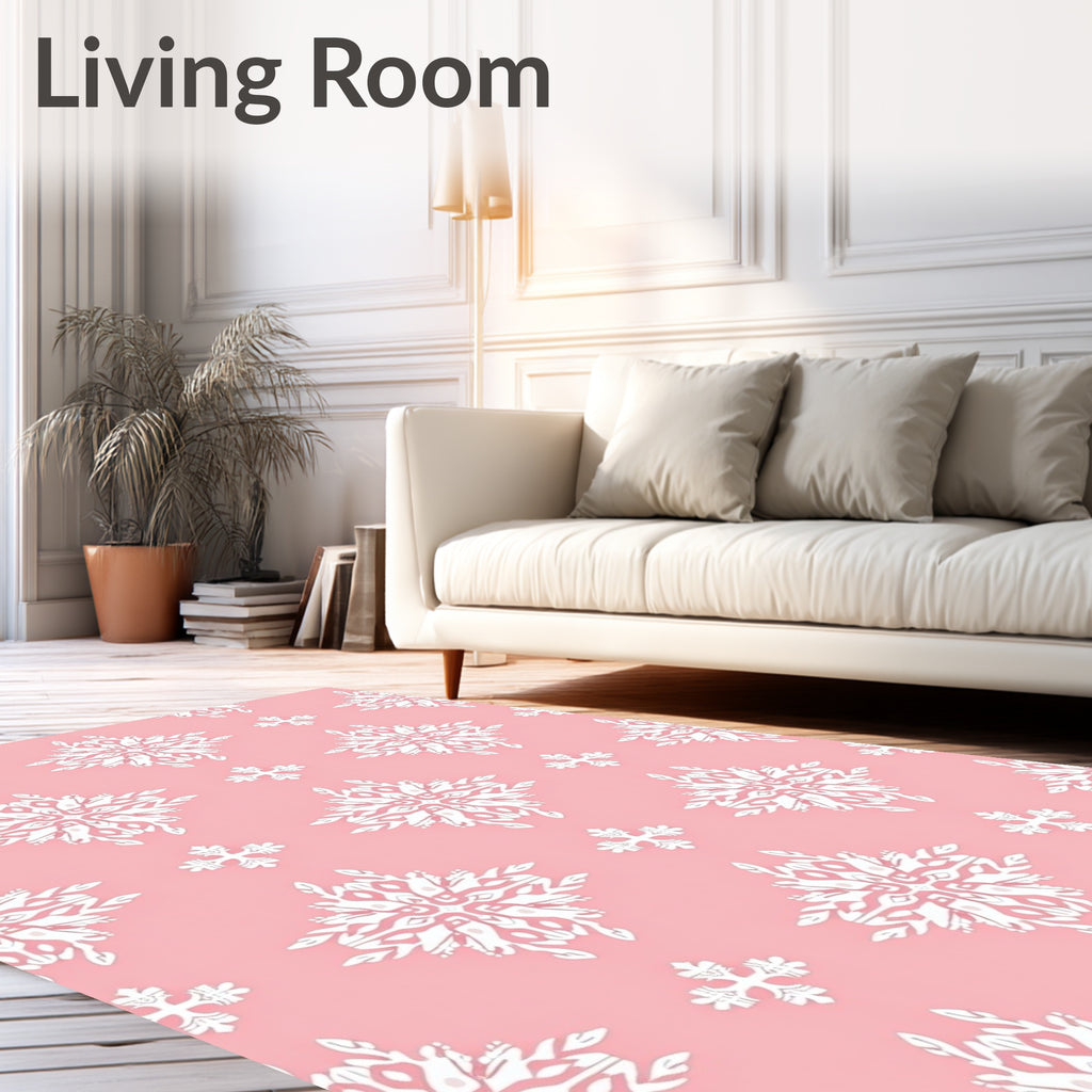 Coral Pink White Floral Medallion Rug