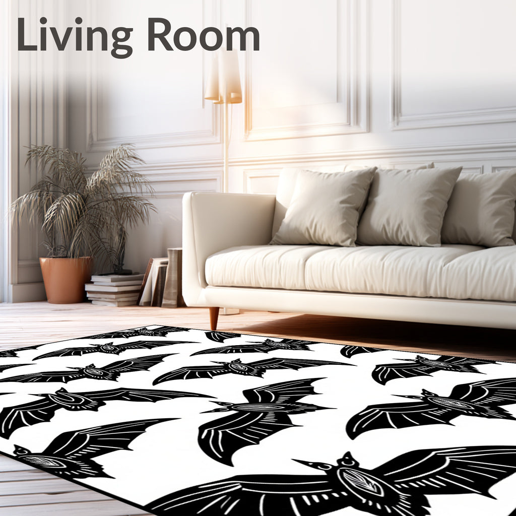 Black White Flying Bat Collage Rug