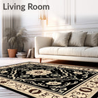 Black and Tan Floral Medallion Rug