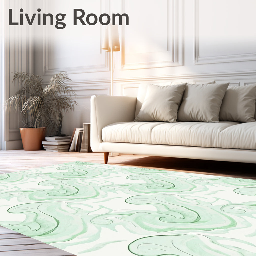 Pale Green Abstract Swirl Rug