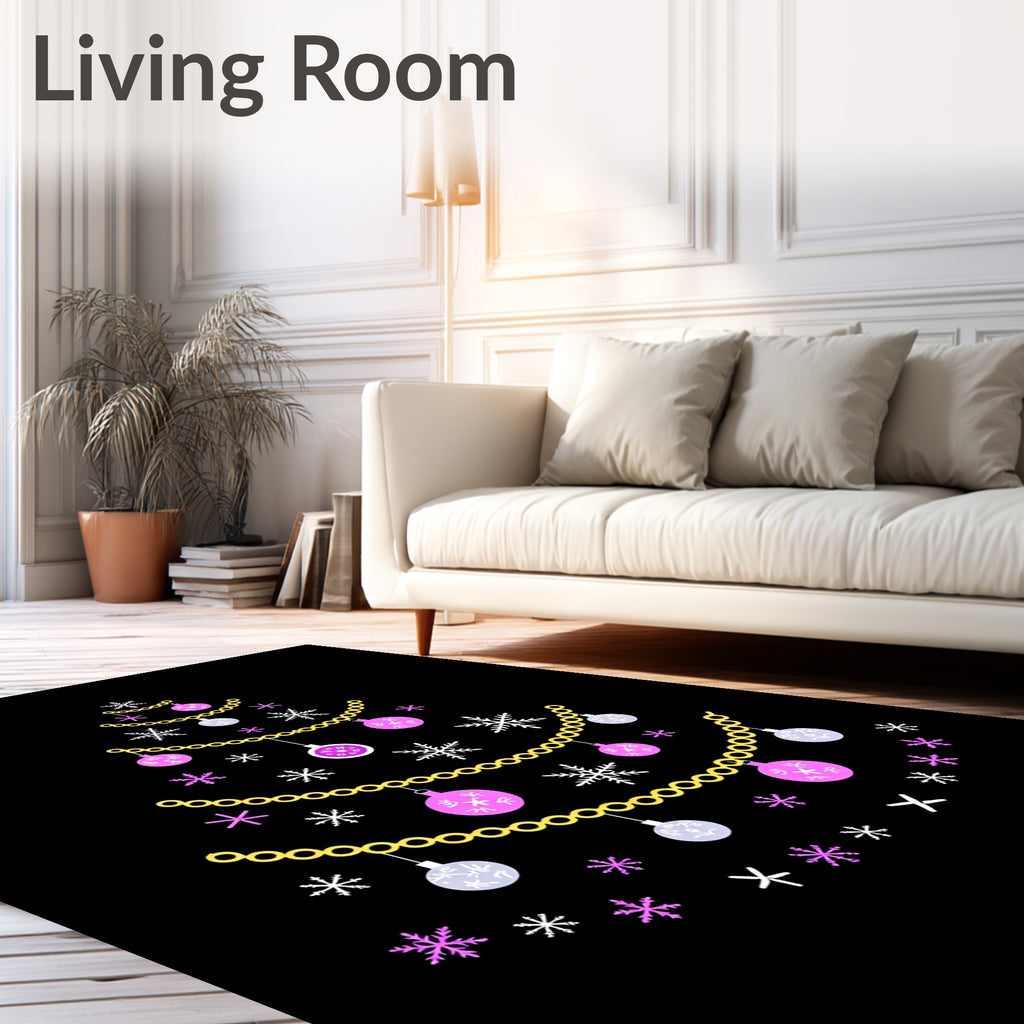 Pink White Christmas Tree Ornaments Rug