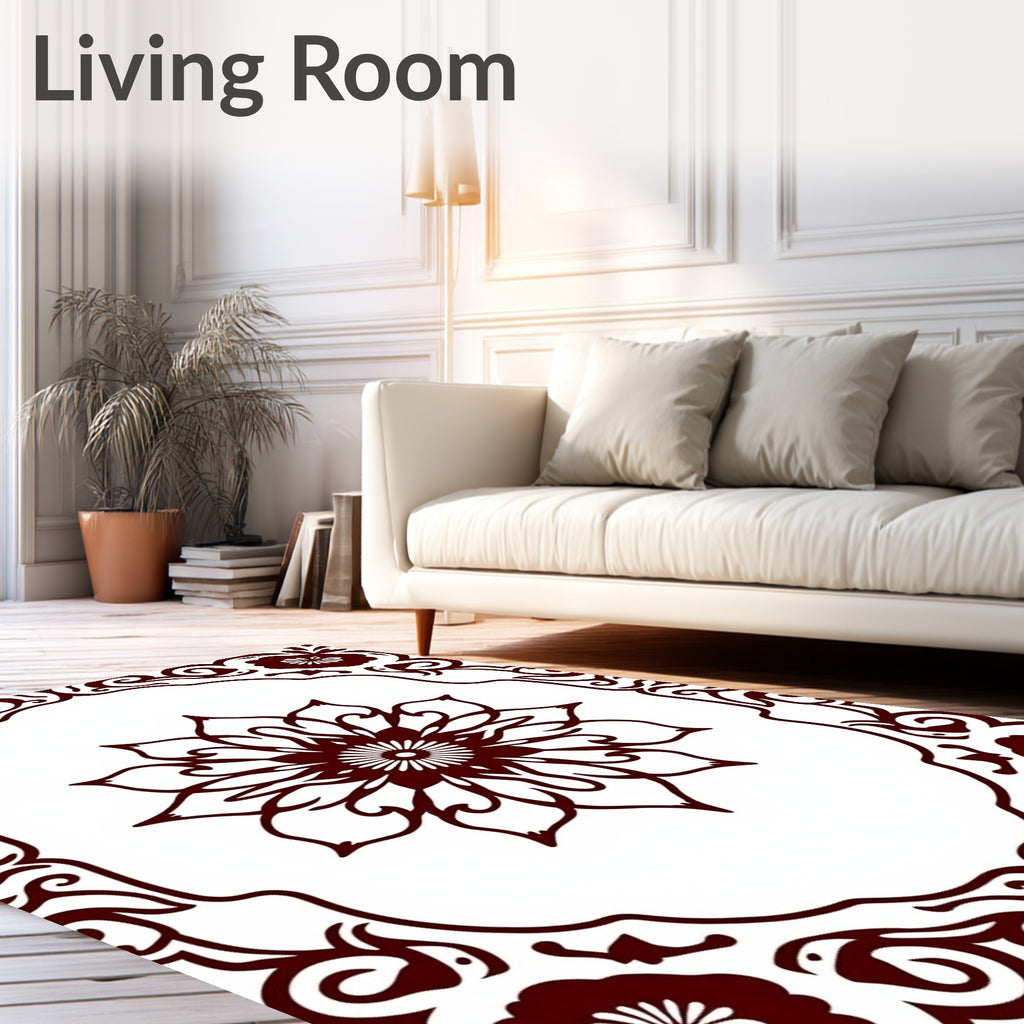 Deep Red Floral Medallion Frame Rug