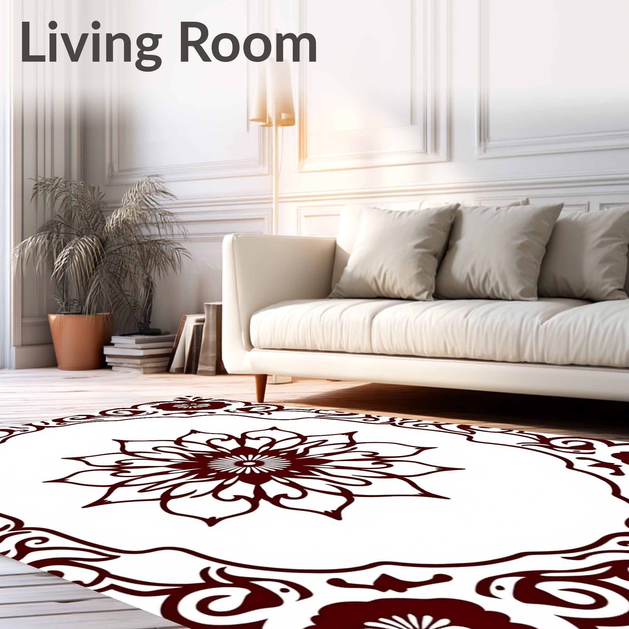 Deep Red Floral Medallion Frame Rug