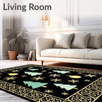 Festive Christmas Trees Snowflakes Baubles Border Rug