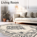 Cream Gray Ornate Floral Medallion Rug