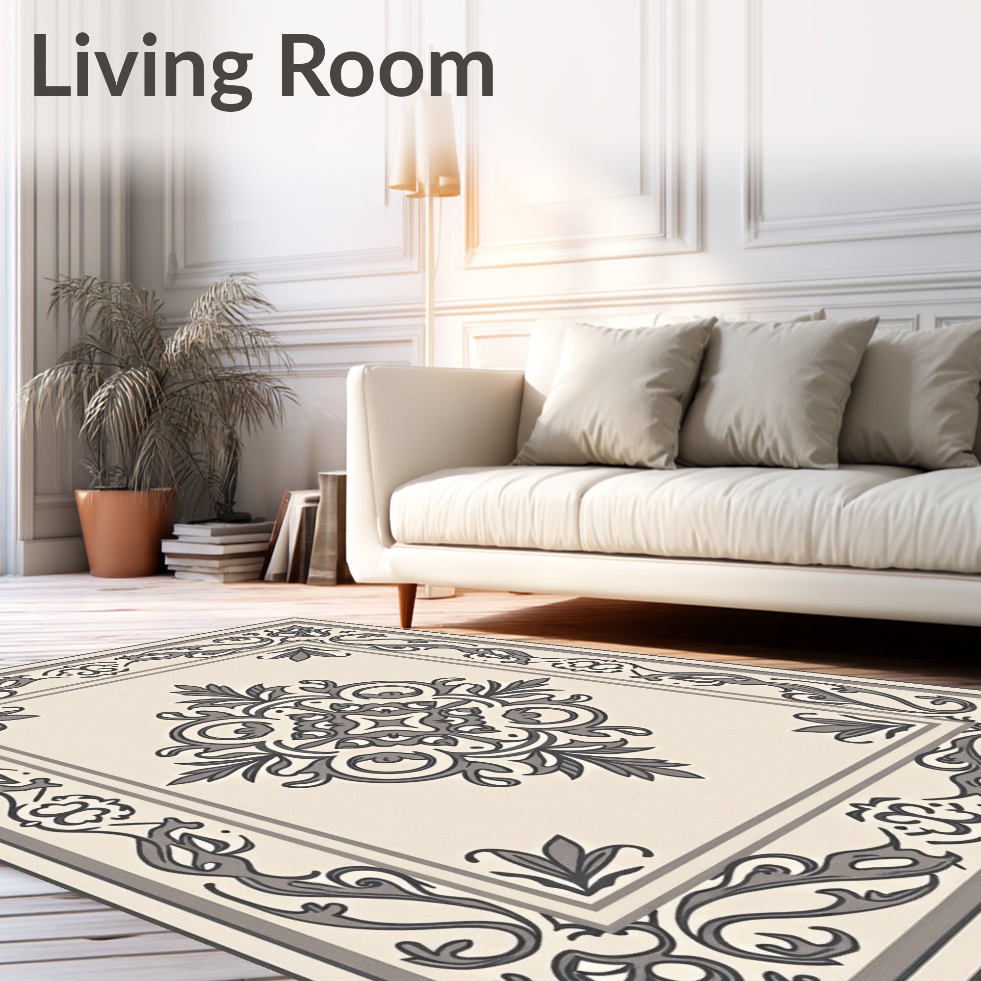 Cream Gray Ornate Floral Medallion Rug