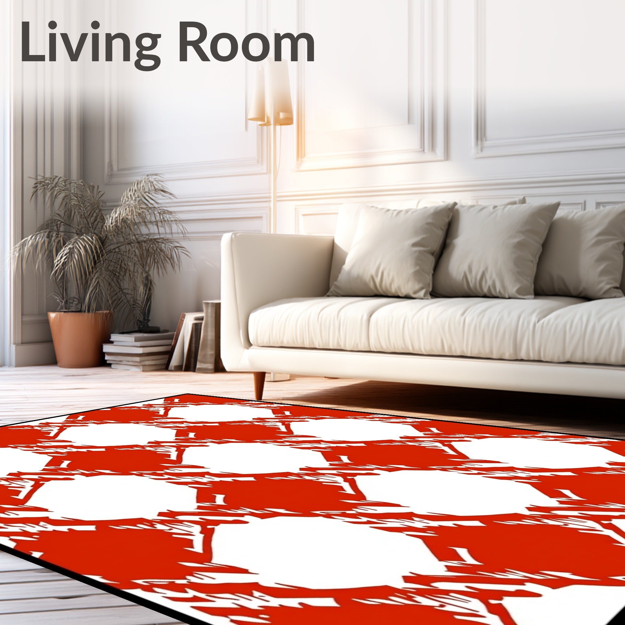 Fiery Red White Hexagon Overlay Rug