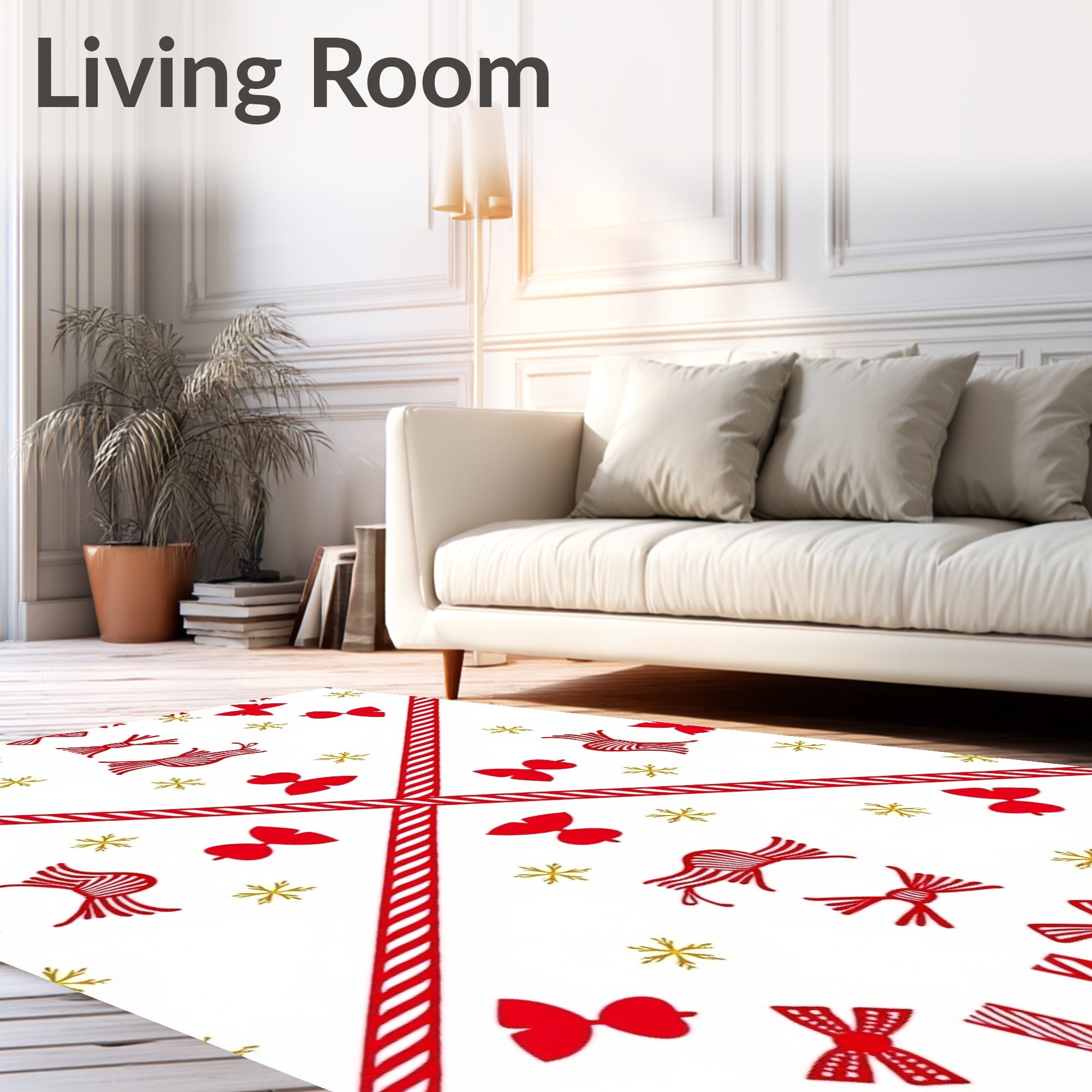 Red Bow Snowflake Geometric Arrangement Rug
