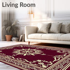 Burgundy Golden Floral Sunburst Medallion Rug