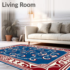 Crimson White Blue Ornate Medallion Rug