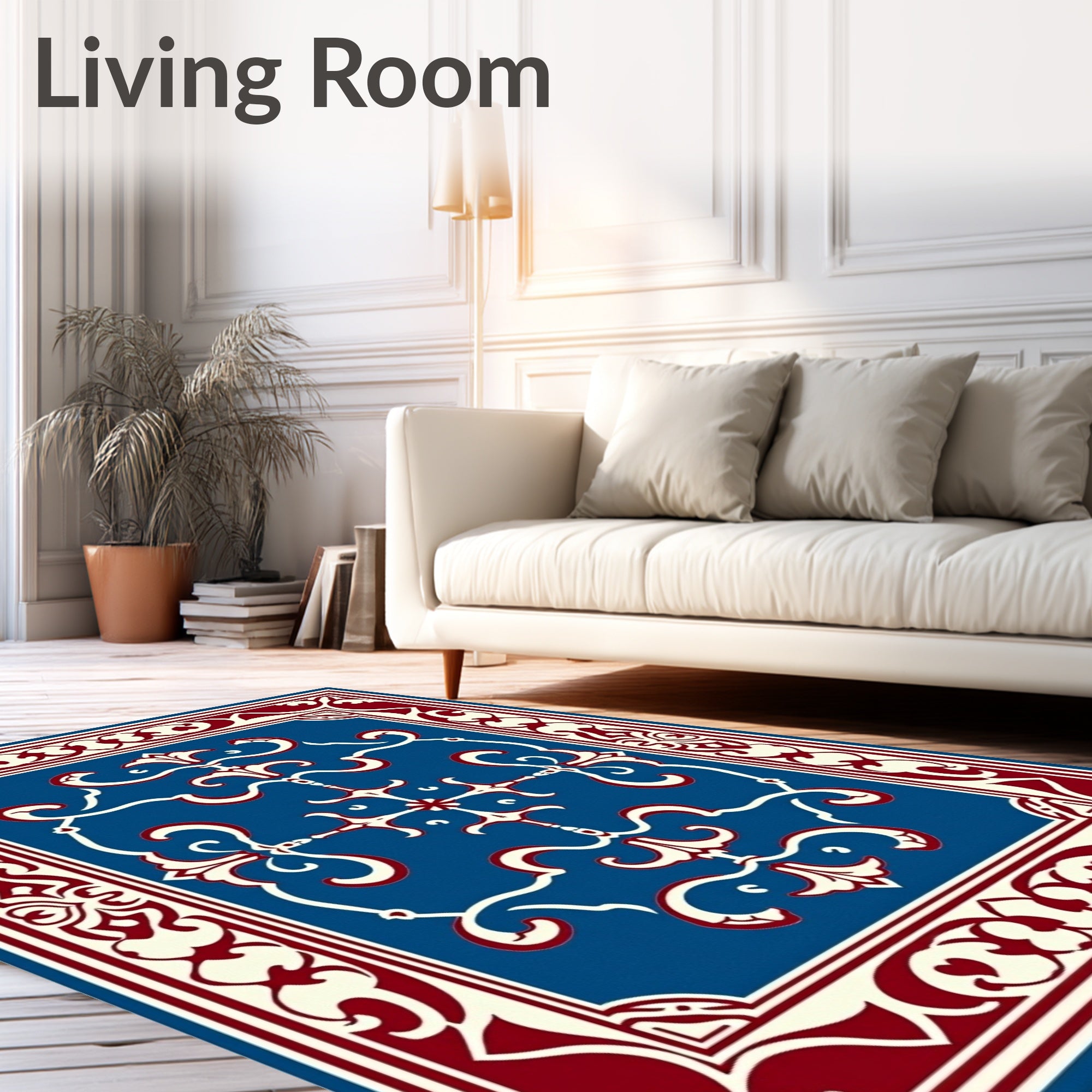 Crimson White Blue Ornate Medallion Rug