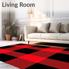 Crimson Black Plaid Squared Weave Rug