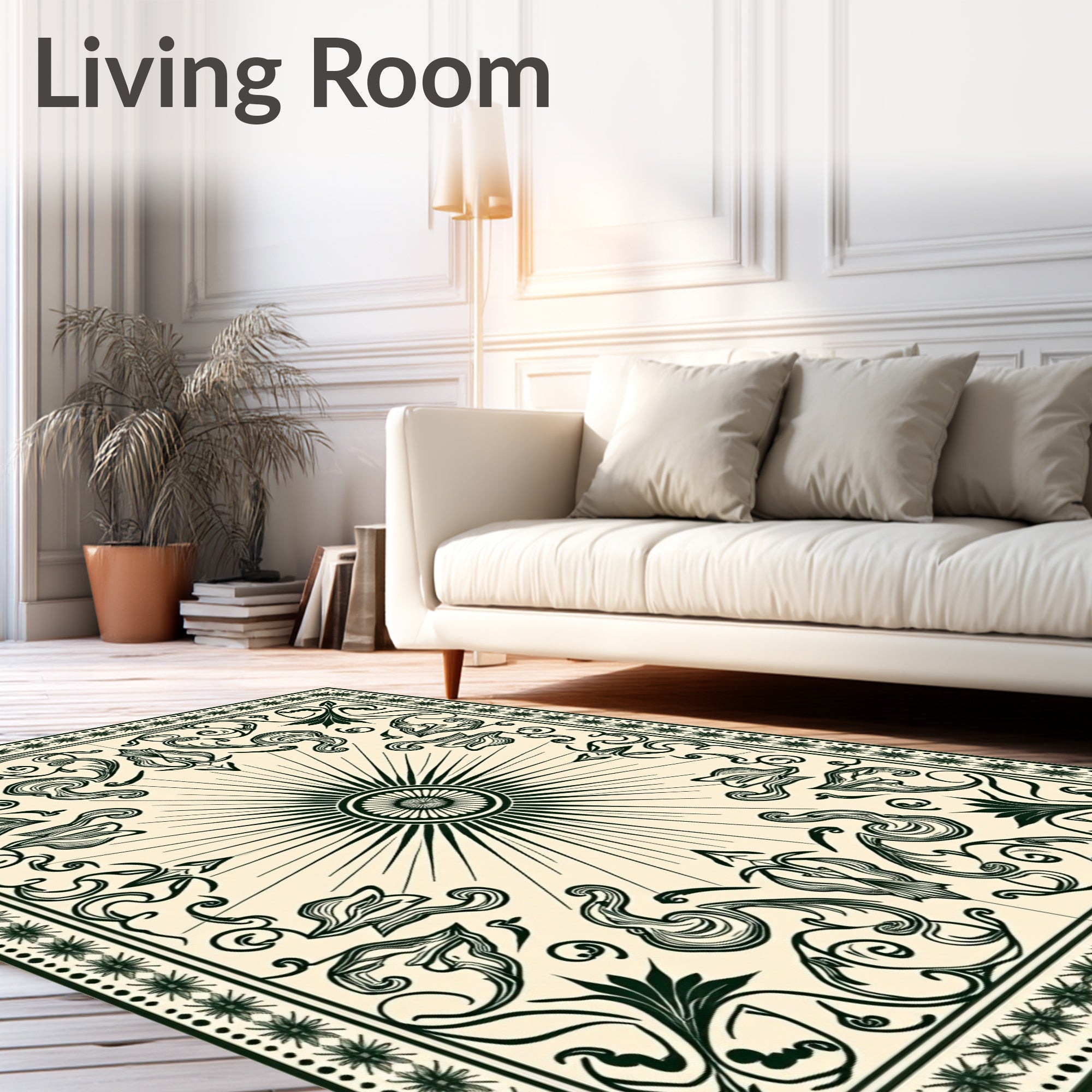 Art Nouveau Sunburst Floral Cream Rug