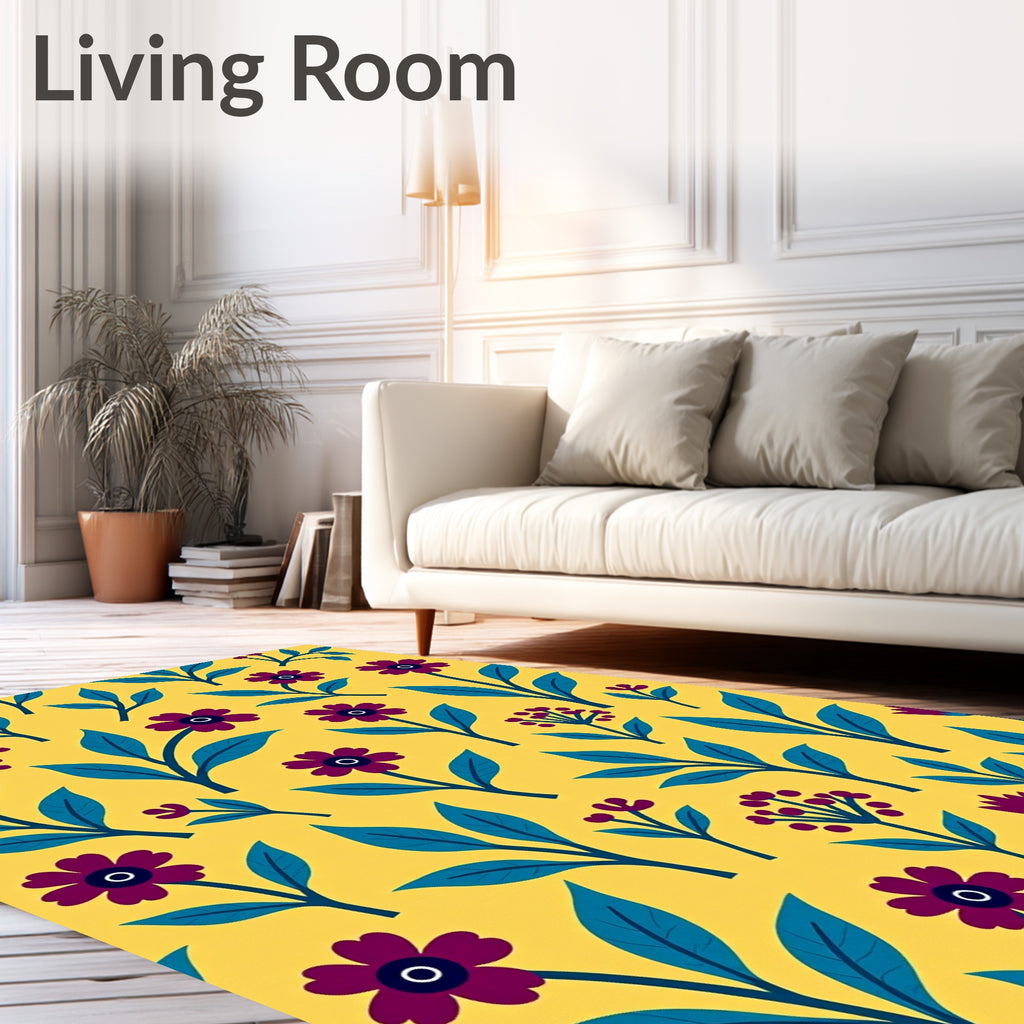 Deep Purple Floral Medallion Yellow Rug