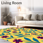 Deep Purple Floral Medallion Yellow Rug