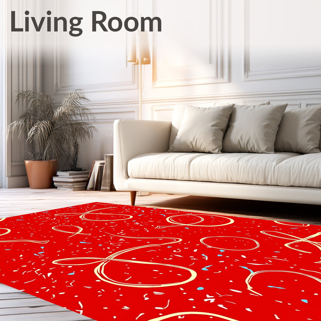Scrawled Red Confetti Ribbon Rug