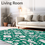 Emerald Green White Art Nouveau Foliage Rug