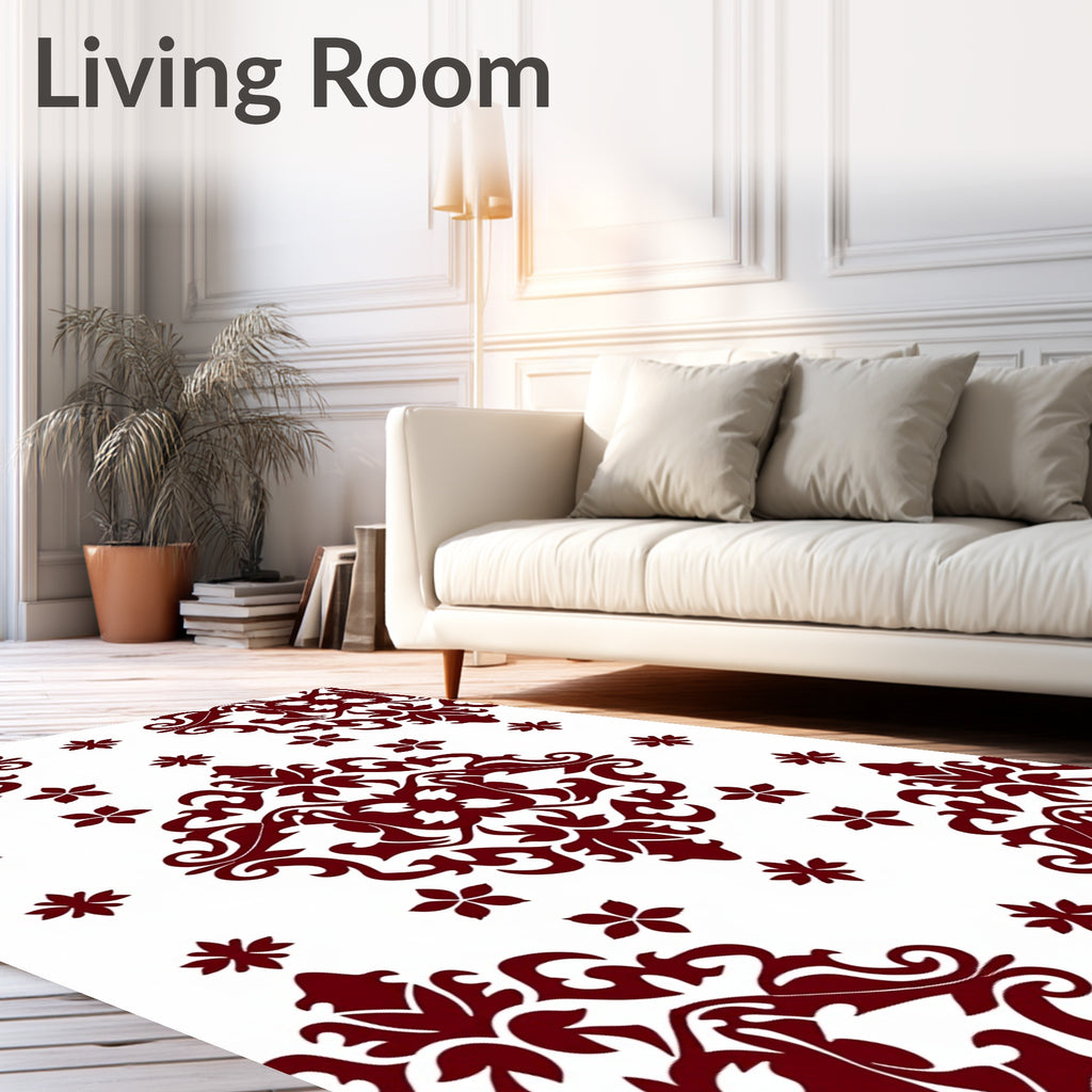 Deep Red Scrollwork Floral Medallion Arrangement Rug