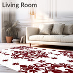 Deep Red Scrollwork Floral Medallion Arrangement Rug