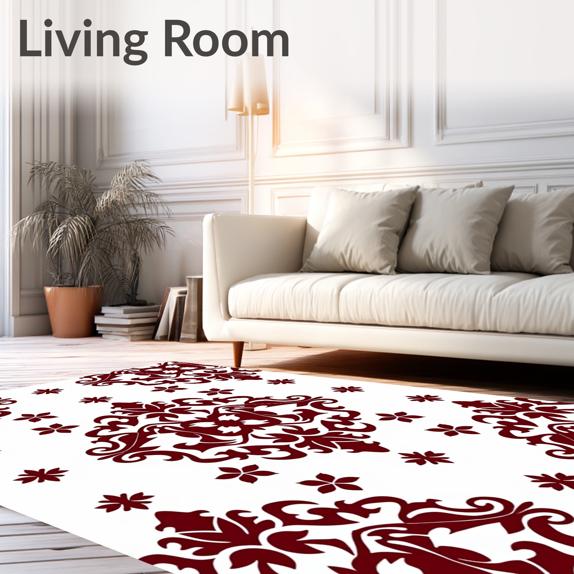 Deep Red Scrollwork Floral Medallion Arrangement Rug