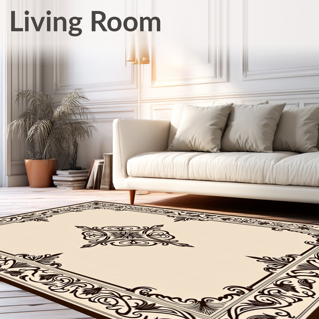 Ornate Scrollwork Medallion Cream Rug