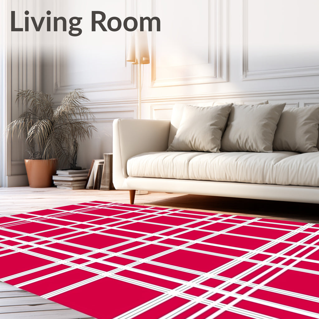 Crimson White Plaid Grid Rug