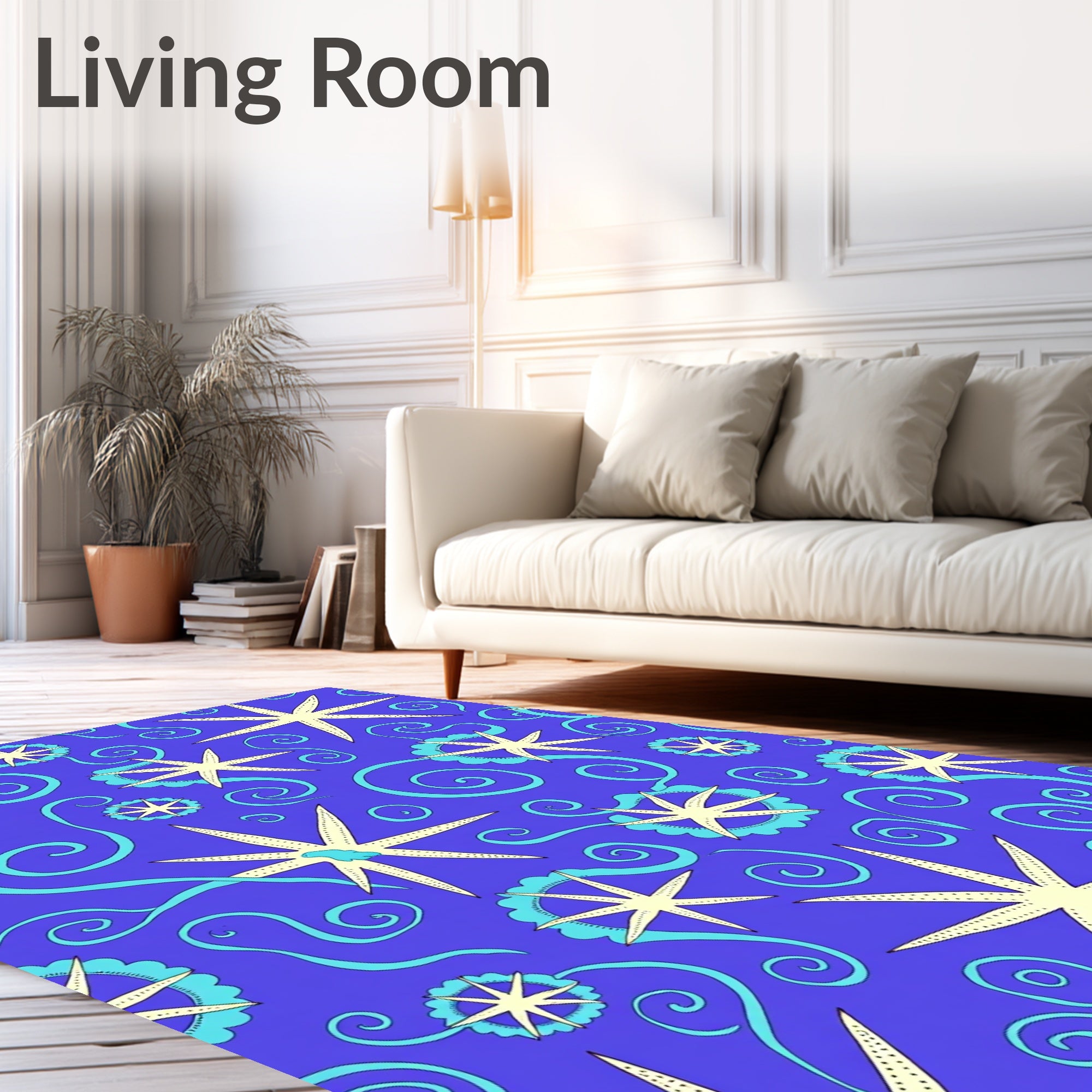 Star and Swirl Blue Cream Rug