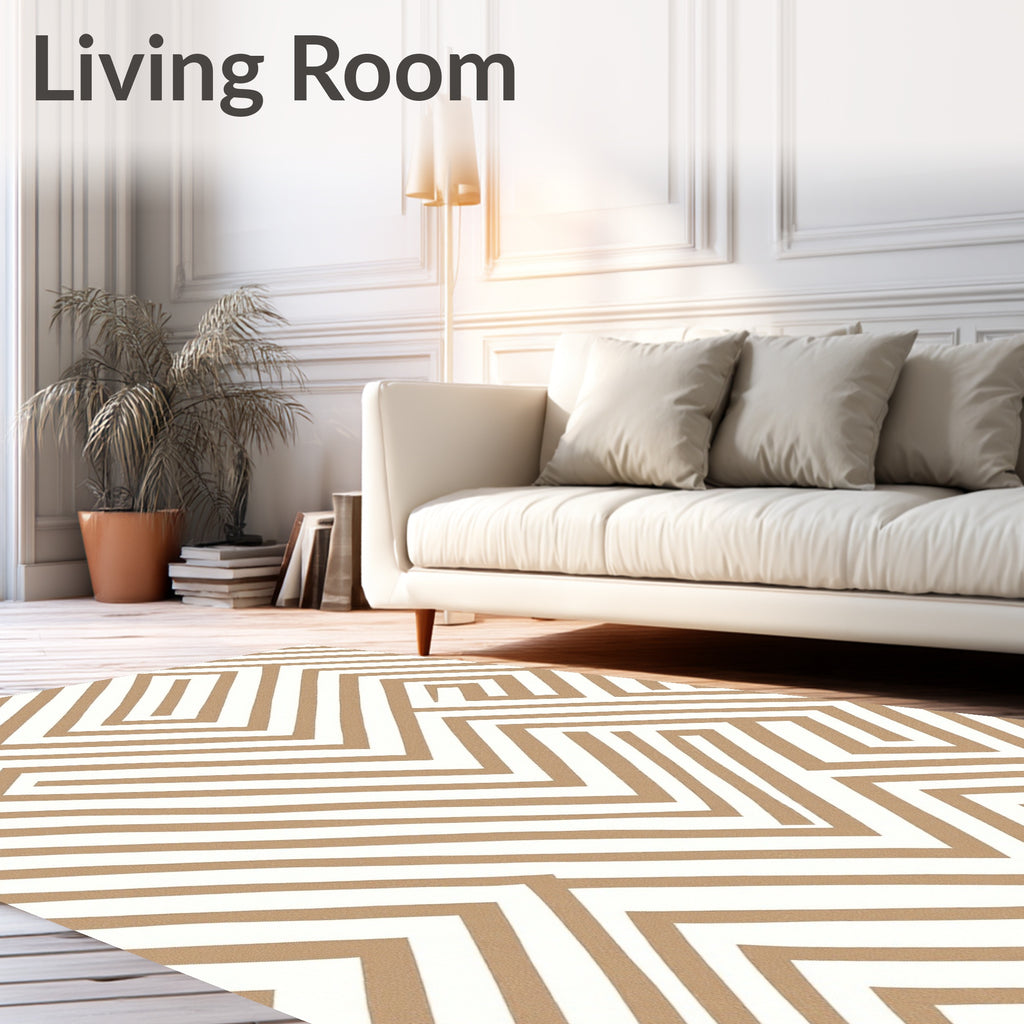 Tan White Geometric Maze Rug