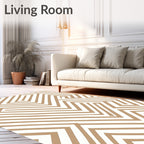 Tan White Geometric Maze Rug
