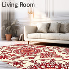 Crimson Red Floral Medallion Garden Rug