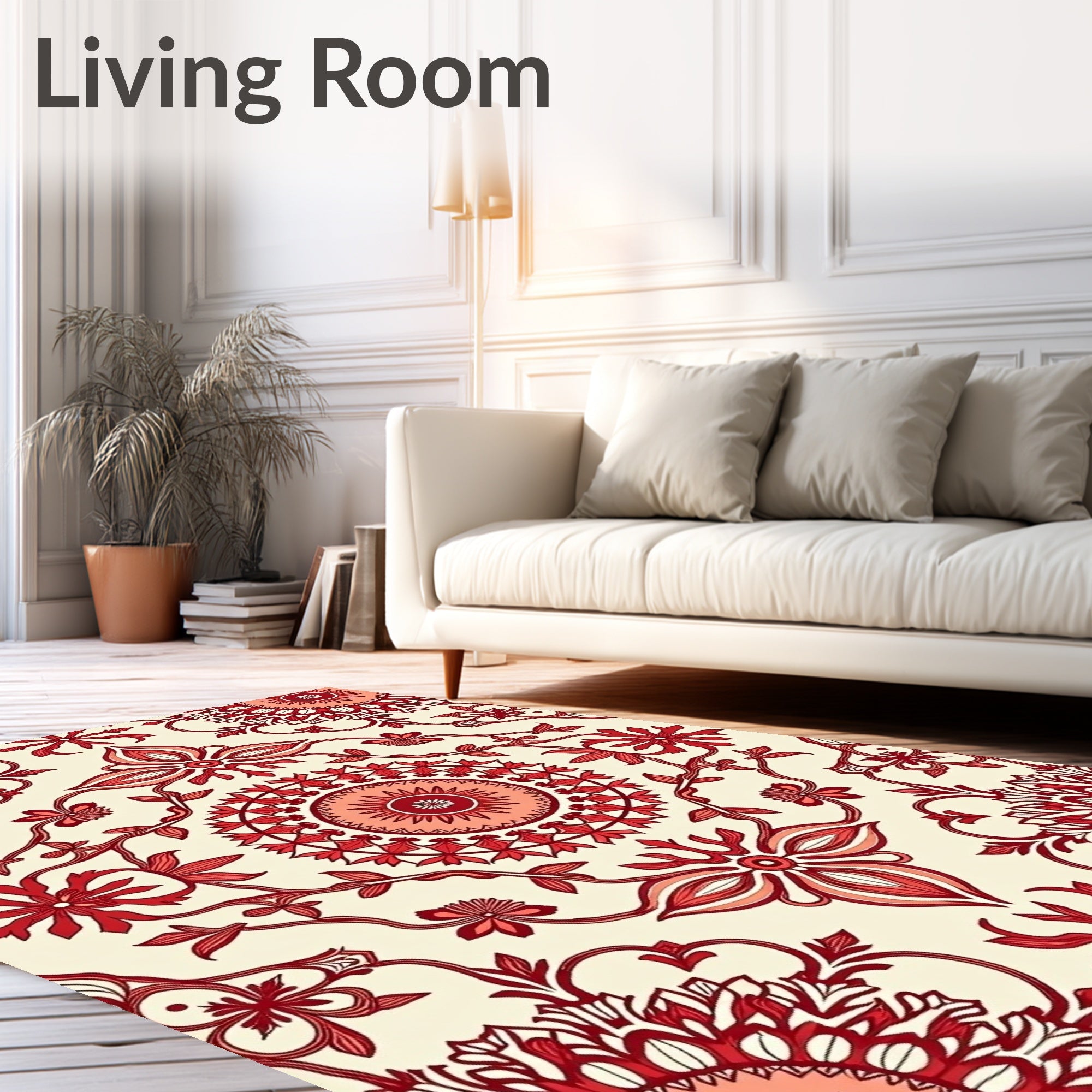 Crimson Red Floral Medallion Garden Rug