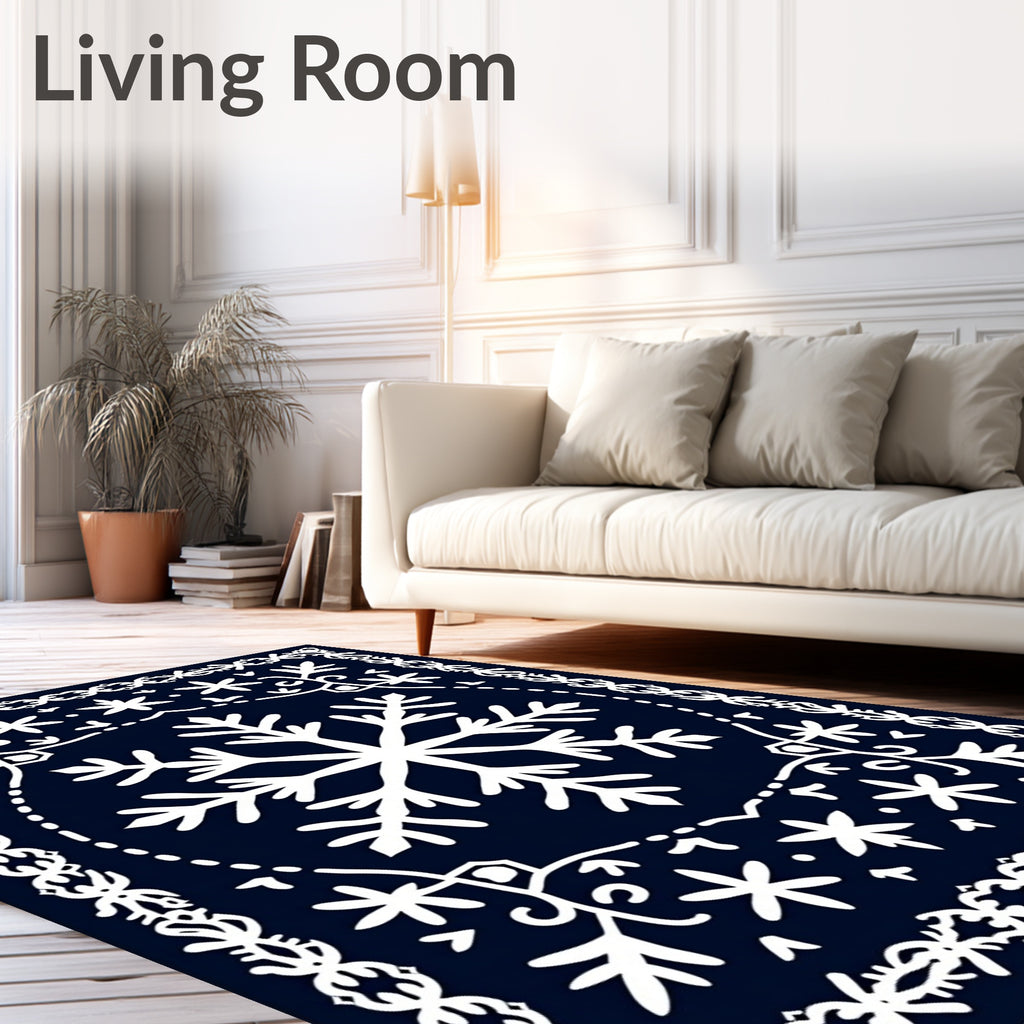 Navy White Snowflake Ornamental Rug