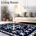 Navy White Snowflake Ornamental Rug