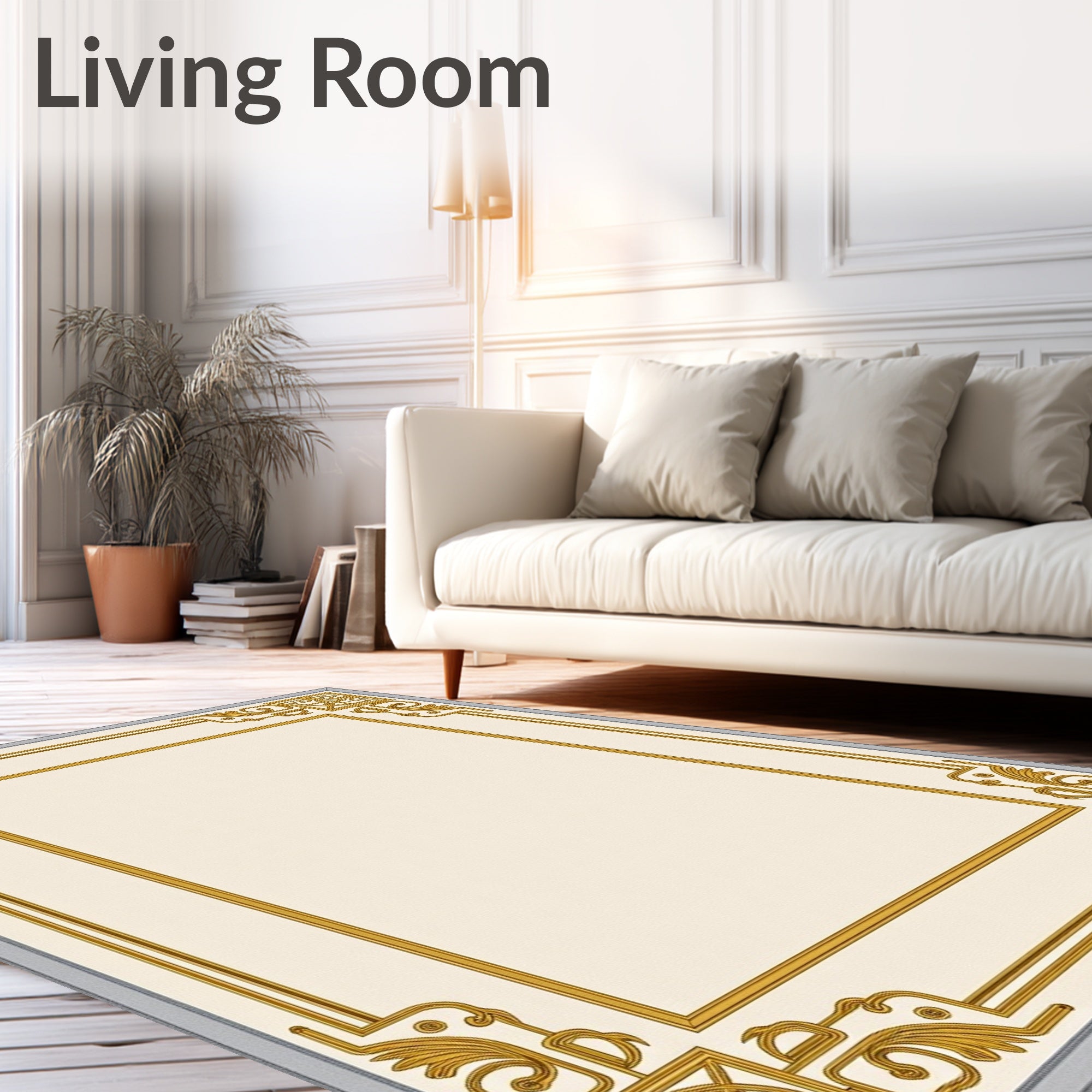 Gold Cream Border Scrollwork Rug