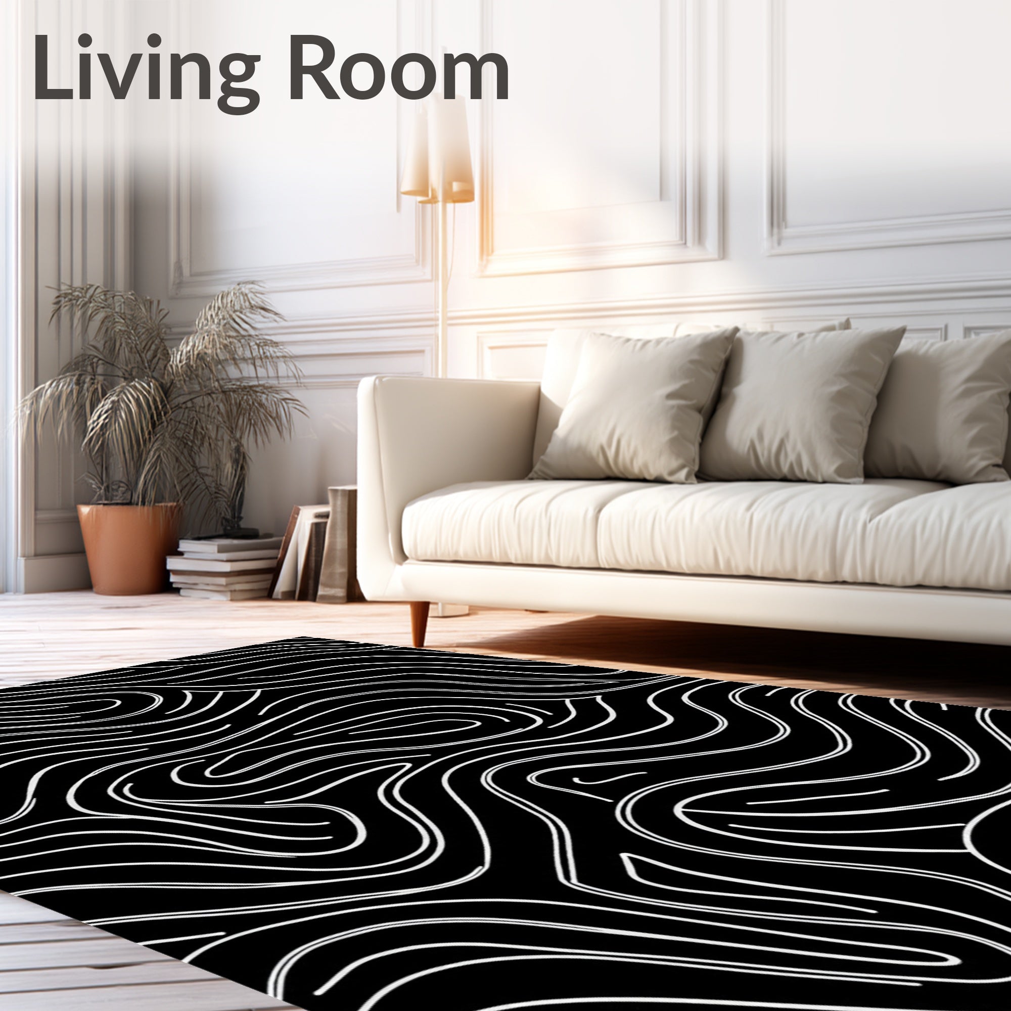 Monochromatic Black White Wavy Lines Rug