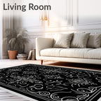 Chic Black Silver Flourishing Damask Rug