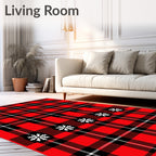 Red Black Plaid Snowflake Accent Rug