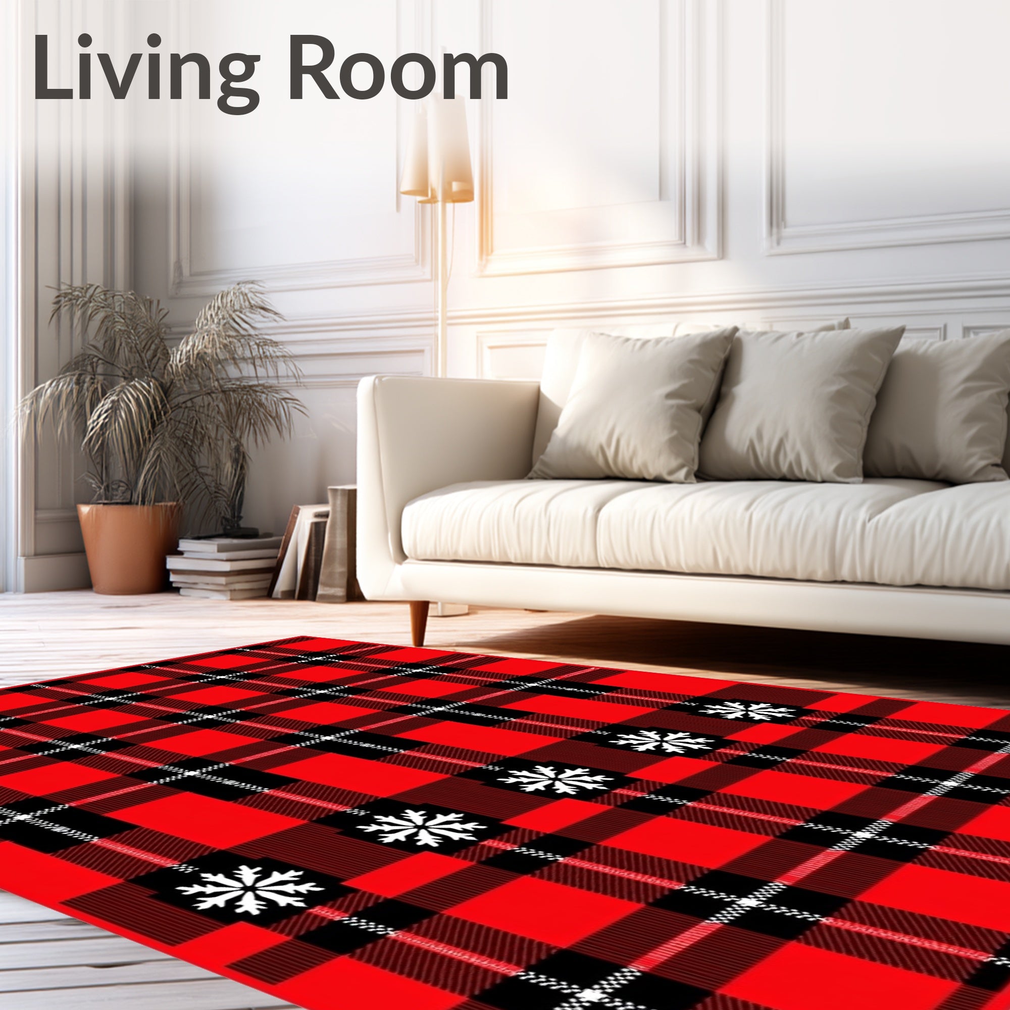 Red Black Plaid Snowflake Accent Rug
