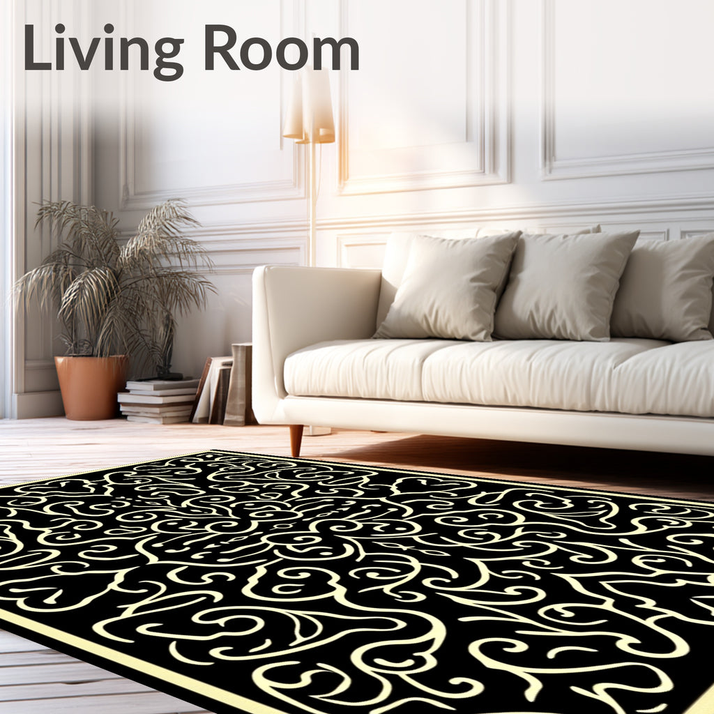 Ivory Black Filigree Scrollwork Rug