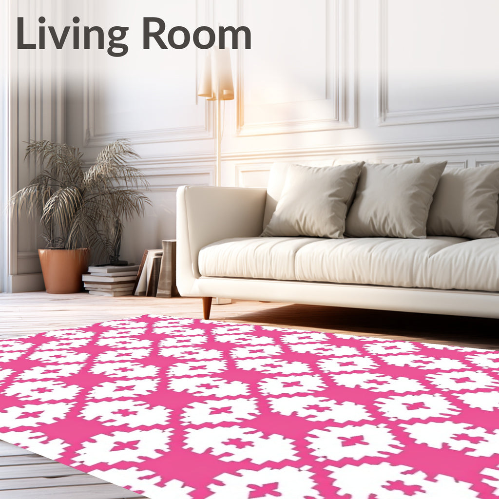 Hot Pink Geometric Lattice Rug