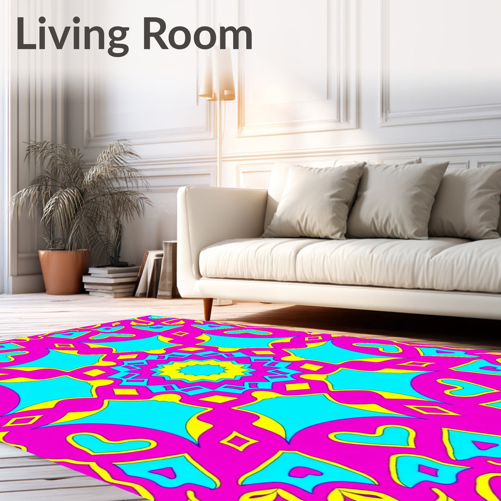 Vibrant Pink Teal Sunburst Mandala Rug