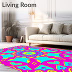 Vibrant Pink Teal Sunburst Mandala Rug