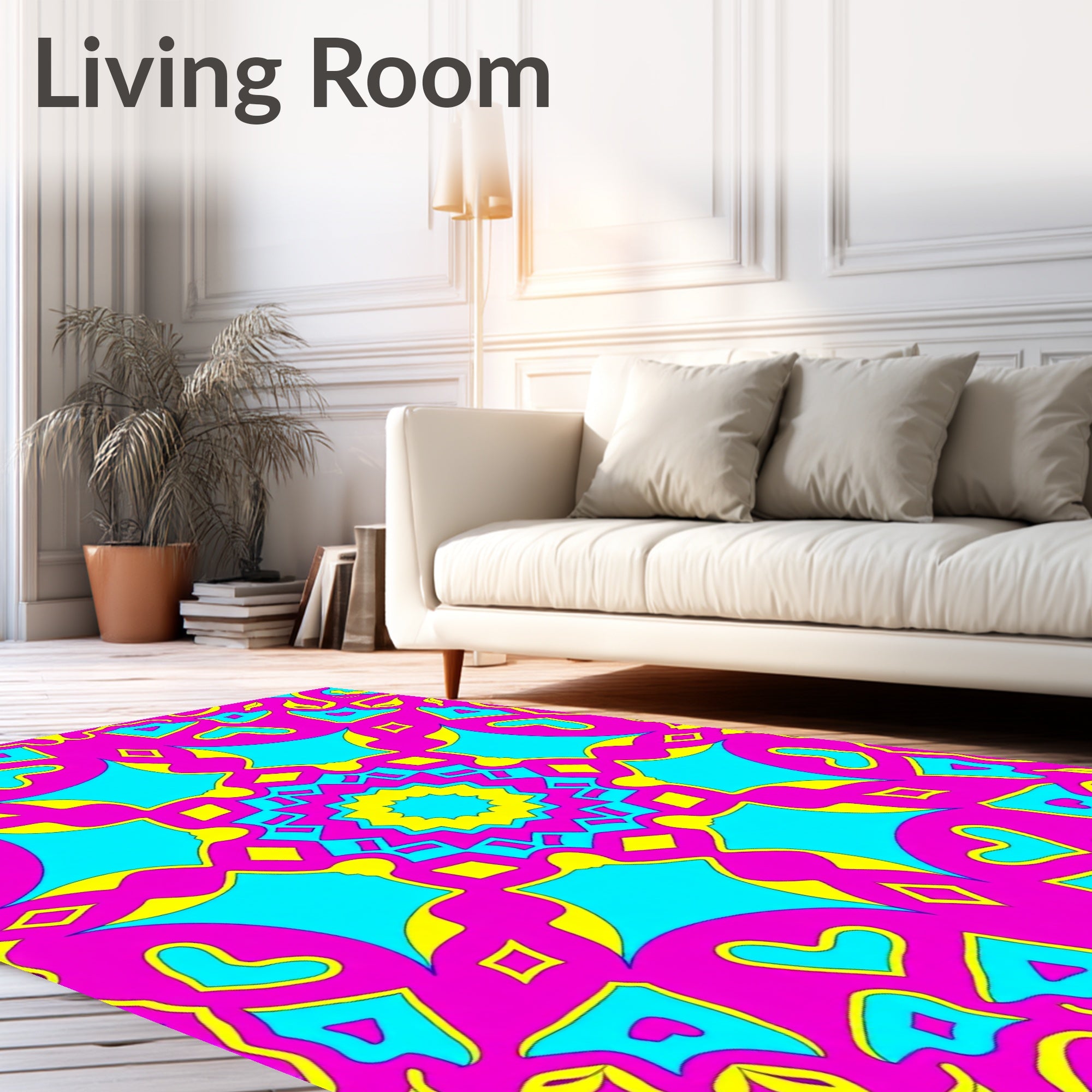 Vibrant Pink Teal Sunburst Mandala Rug