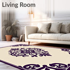 Dark Plum Damask Scroll Medallion Rug