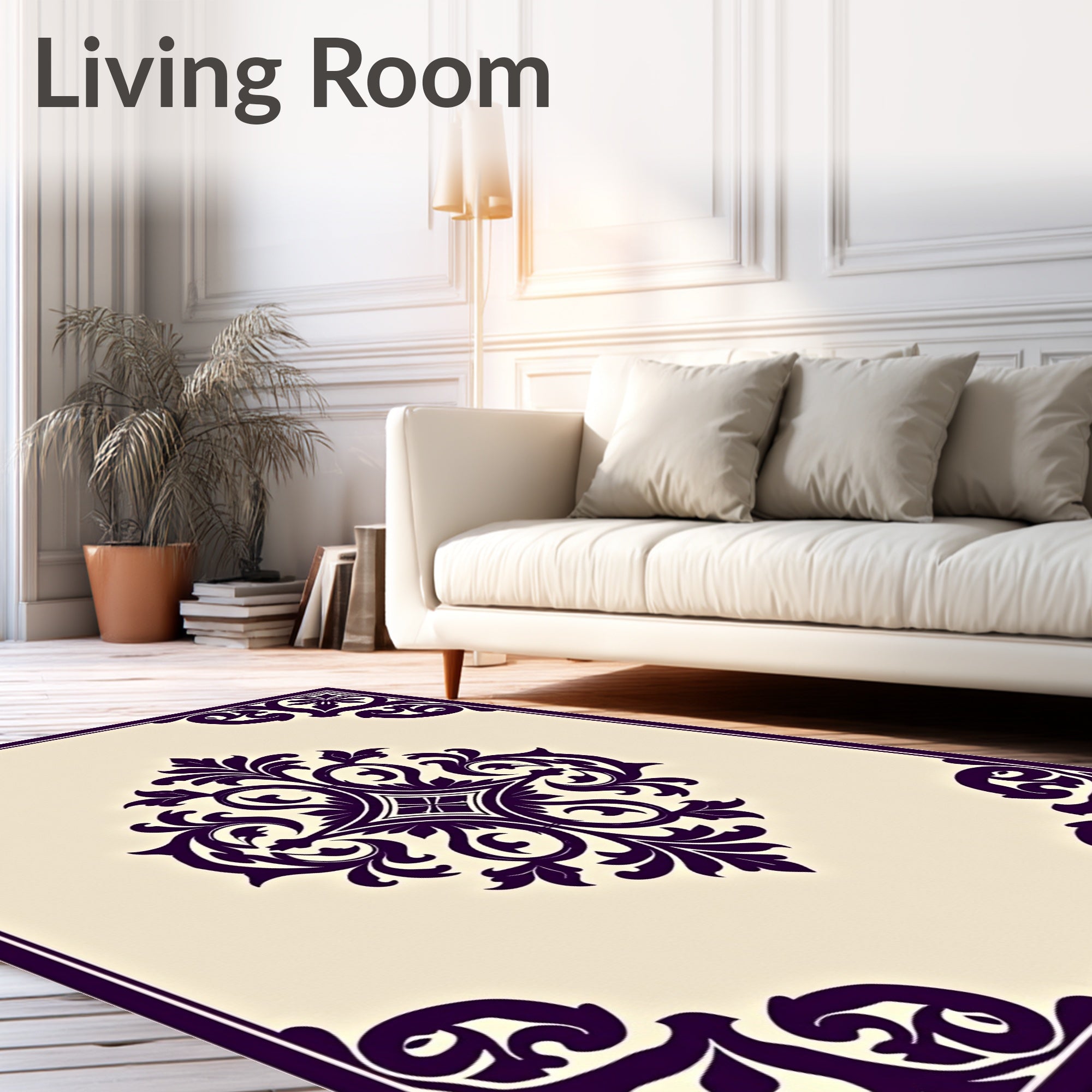 Dark Plum Damask Scroll Medallion Rug
