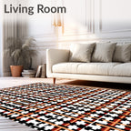 Terracotta Black White Plaid Weave Rug