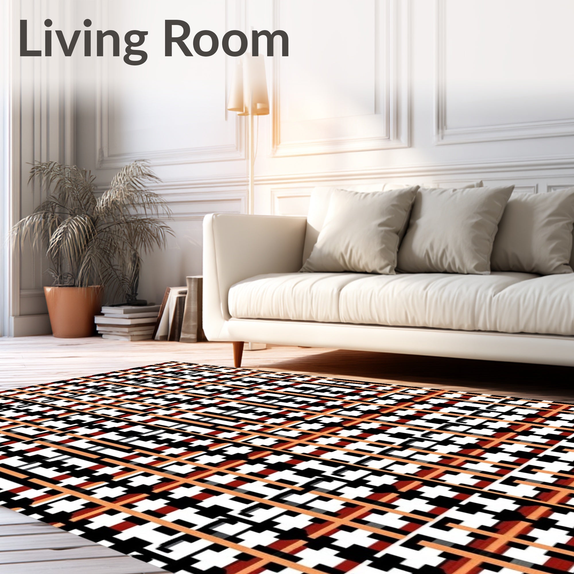 Terracotta Black White Plaid Weave Rug
