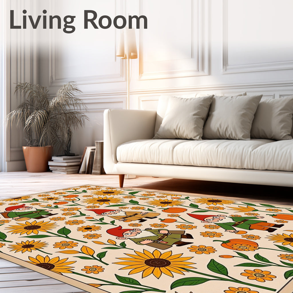 Autumn Gnomes and Sunflowers Field Rug